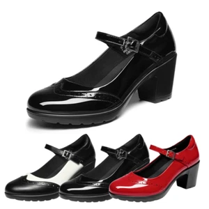 Women Mary Jane Oxford Shoes Low Chunky Block Heel Round Toe Dress Pump Shoes - Picture 1 of 16