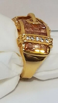 Vtg 18kgp Gold Plate Cubic Zirconia Belt Ring Size 6 Nickel & Lead Free Foto 1 de 4
