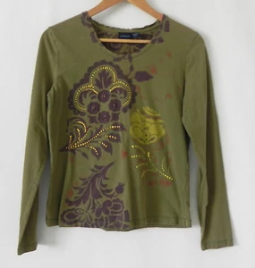 Westbound Top 100% Cotton Olive Green Floral Long Sleeve Size M - Picture 1 of 5