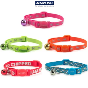 Cat Collar Reflective Ancol Safety Buckle Micro Chip Hi Vis Pink Green Zig Zag - Picture 1 of 13