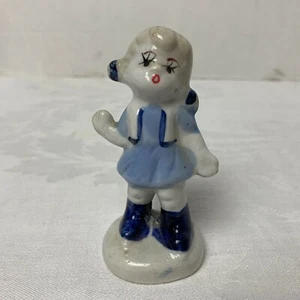 Porcelain Blue & White Girl On Ice Skates Waving 4 inch Tall Vintage  - Picture 1 of 8