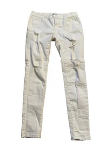 Pantalones de mezclilla ajustados para mujer Wax de altura media destruidos, blancos talla 13/31 junior - Imagen 1 de 6