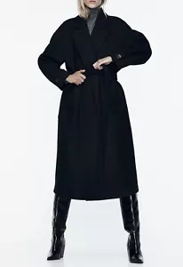 Zara Wool Blend Long Coat Jacket Made in Morocco $169 Small Oversized SOLD OUT - Picture 1 of 9
