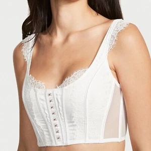 Victoria’s Secret Hook and Eye White Unlined Lace Up Corset Top Small - Picture 1 of 5