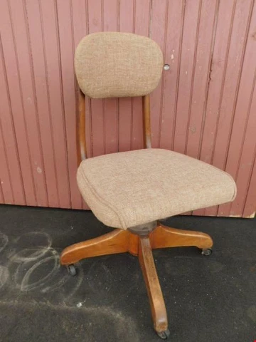 old vintage MCM Mid Century Modern wood wooden desk chair office task banker's Cover