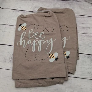 2 Kitchen Towels, Bee Happy Taupe Towels, Cute, Hanging Towel - Picture 1 of 2