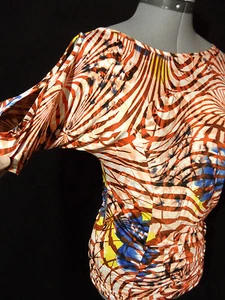 NEU TRUE LIGHT Tunika Top Small Orange Hypnotic Swirl Print Clubwear Sommer Sonne - Bild 1 von 9