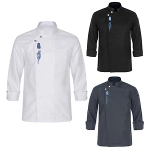 Mens Womens Embroidered Chef Jacket Long Sleeve Kitchen Uniform Restaurant Hotel - Picture 1 of 47