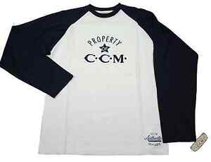7738 CCM 4840 Vintage Property of CCM Hockey Long Sleeve Hockey Shirt  Navy Blue