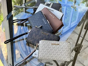 Michael Kors MK Jet Set Travel Double Zip Phone Case Card Holder Wristlet Wallet - Picture 1 of 203