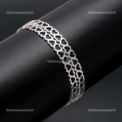 Daughter Boho Heart Shape Love Bangles Handmade Bangle Bracelet Sterling Silver - Image 1 of 4