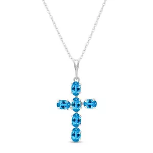 14K. SOLID GOLD CROSS WITH NATURAL BLUE TOPAZ (White Gold) - Picture 1 of 4