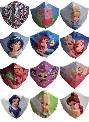 REUSABLE FACE MASKS FILTER PRINCESS FROZEN LOL DOLL PEPPA KIDS GIRLS CHILDREN  - Image 1 of 4
