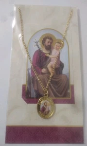 ST. Joseph "PRAY FOR US" NECKLACE & PRAYER CARD NEW IN PACKET - Picture 1 of 2