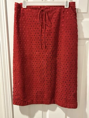 NWT BETSEY JOHNSON Red Pencil Holiday Skirt Size 4 Floral Microsuede Cutout USA - Image 1 of 4