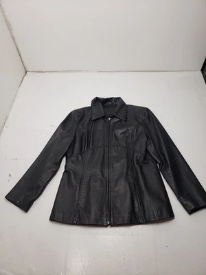 Jacqueline Ferrar Women’s Black Leather Mid-Length Timeless Classic Jacket Sz M - Image 1 of 4