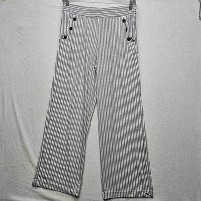 Pantalones Robert Louis Mujer 1X Negro Blanco Rayas Pierna Ancha Botón Frontal Náutico Foto 1 de 4