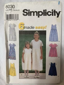 Vintage Simplicity 8030 Kinder & Mädchen Kleid Größen 7-8-10-12/FF ungeschnitten/6 Optionen - Bild 1 von 3