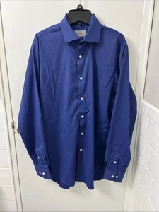 Perry Ellis Portfolio Tech Shirt Mens Sz 15.5 34/35 Blue Slim Fit Button Up L/S - Picture 1 of 12