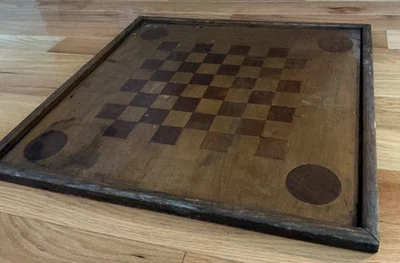 PRIMITIVE Old Wooden CHECKERBOARD GAME BOARD ORIGINAL SURFACE - Image 1 of 4