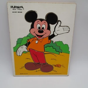 Vintage Playskool Mickey Mouse Wooden Tray Puzzle 8 Piece 190-05 Made USA Disney - Picture 1 of 8