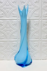 Swung Stretch Vase Christine Cristalleria Fratelli Betti Twist Blue Cased Glass - Picture 1 of 7