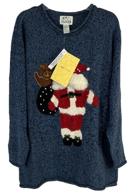 Quacker Factory Old Saint Nick Sweater Tunic Marled 1X Blue A32163 Women AA816 - Image 1 of 4