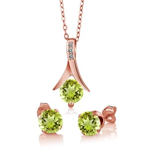 2.60 Ct Green Peridot White Diamond 18K Rose Gold Plated Silver Jewelry Set - Picture 1 of 5