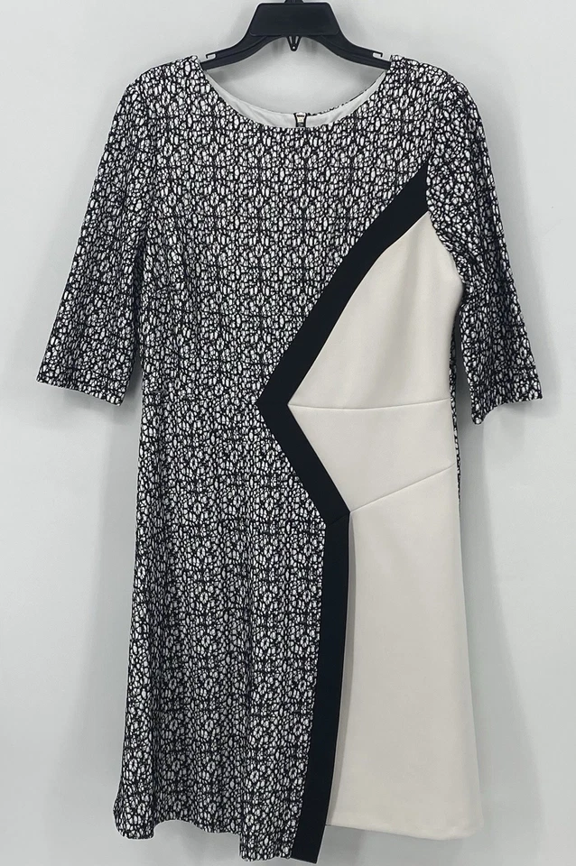 Vestido by Jax Negro/Blanco Colorblock Vaina Texturizado Vestido Manga Corta Talla 16 Usado en Excelente Condición Foto 1 de 4