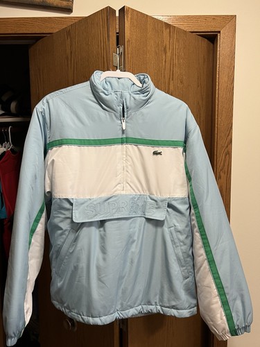 Supreme LACOSTE Giacca Puffy Mezza Zip Pullover Azzurro Uomo Large
