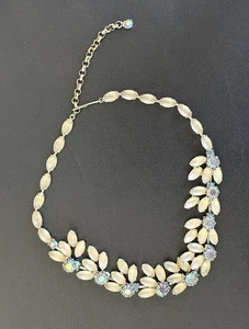 1950s Vintage Moonstone Navette & Aurora Borealis Choker Necklace - Picture 1 of 3