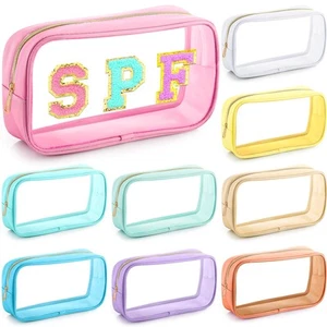 Cunno 9 Pcs Preppy Clear Makeup Bag DIY Chenille Letter Pouch Large Nylon Mak... - Picture 1 of 7