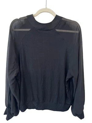 French Connection Sheer Long Sleeve Top Size XS Keyhole Back Black Office Work - Image 1 of 4