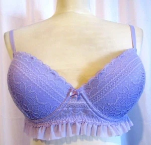 SAKI SILVER PURPLE RUFFLE PADDED UNDERWIRE BRA SIZE XL NEW WITH TAGS - Picture 1 of 7