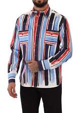 NWT! DOLCE & GABBANA Men's Red Blue Striped Long Sleeve Cotton Shirt SzM