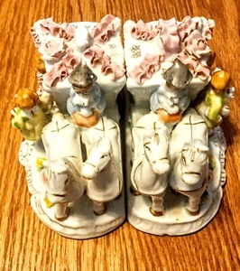 Vintage Bone China Lace Victorian Horse Carriage Hand Painted Figurines 2 pc Set - Picture 1 of 14