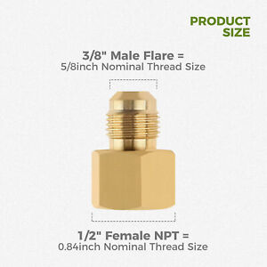3/8" Male Flare by 1/2" Female NPT Coupling Brass Adapter Outdoor Gas Fire Pits