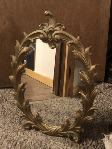 Antique Mirror Baroque Ornate Carved Gilded Carved Wood 16" x 13"  Desk Size Cover