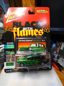 Johnny Lightning Black with Flames 1957 Chevy Ambulance - Picture 1 of 2