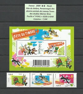 FRANCE 2009 - MNH ** n° YT 4338-40 + S.Sheet n° F4341 - Cartoons - Looney Tunes - Picture 1 of 1