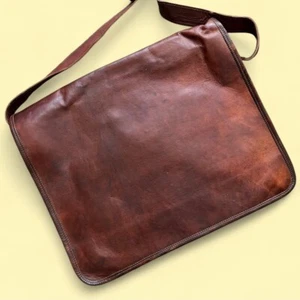 Men's Leather messenger shoulder bag vintage laptop bag large shoulder bag - Picture 1 of 8