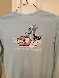 Vineyard Vines Girl's SkiIng Whale Blue Long Sleeve  T-Shirt Large 16 NWT - Picture 1 of 7