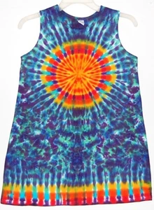Girl's Tie Dye Dress Sun Rainbow tank top Sizes 2T-12 hippie gypsy tye die art - Picture 1 of 1