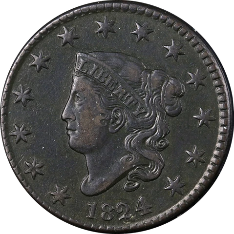 1824 Large Cent Choice XF N.2 R.1 Great Eye Appeal Nice Strike Cover
