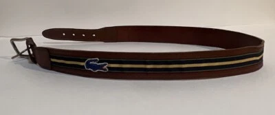 Lacoste Vintage Blue Croc Leather Belt 30/75 #2106 Green Blue Yellow Stripe - Image 1 of 4