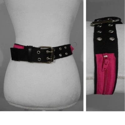 Cinturón de bolsillo con cremallera negro y rosa vintage de los años 80 / se adapta a cinturas 27 1/2" - 31 1/2" M Foto 1 de 4