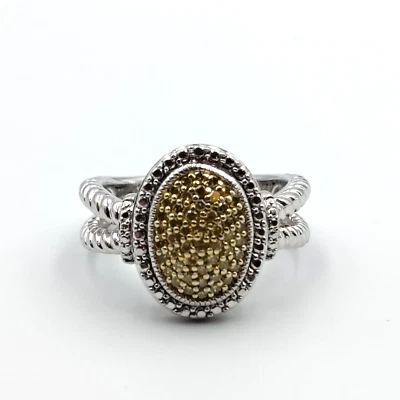 Anillo de diamantes pavé amarillo/canario de plata esterlina 925 de diseñador JS talla 5 Foto 1 de 4