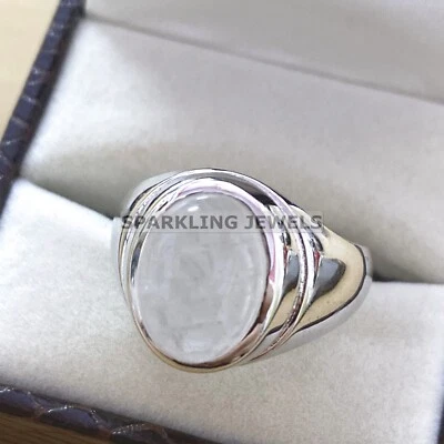Anillo de plata de ley 925 con corte ovalado de piedra lunar viva para hombre #124 Foto 1 de 4