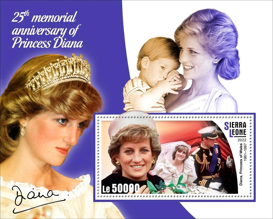 Estampillas de Sierra Leona 2022 MNH 25 aniversario conmemorativo de la princesa Diana S/S Foto 1 de 1