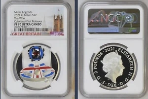 UK MUSIC LEGENDS THE WHO 2021 COLOREADO NGC PF70 UC primeros lanzamientos  - Imagen 1 de 3